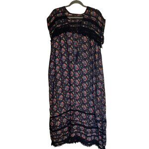 Carolina K Womens Dress Size Small Black Floral Crochet Trim Maxi Pure Viscose